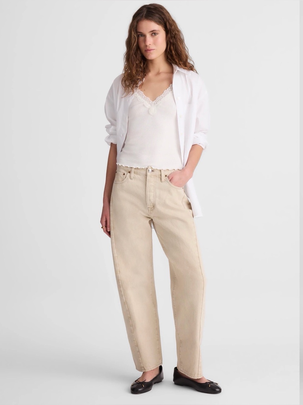 MADEWELL Pieced Barrel-Leg Jeans in Ecru NZ067‎